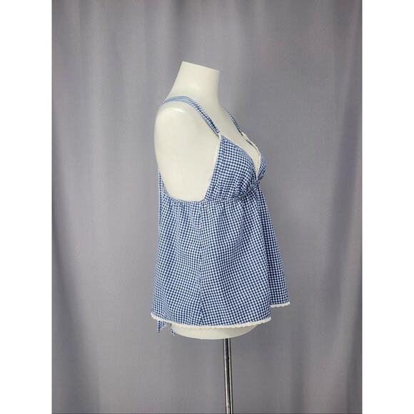 Victorias Secret Babydoll Tank Womens Medium Blue Gingham Cotton Sleepwear - Picture 4 of 11